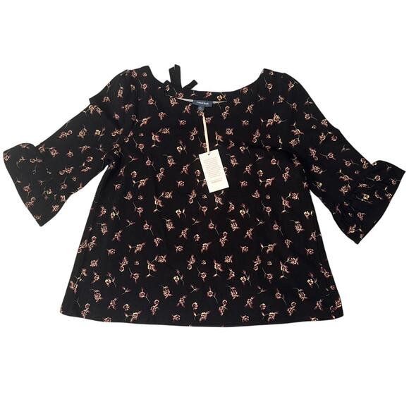 NWT ModCloth Sunday Afilado Black Floral Back Wrap Bow Tie Pullover Top Size L - Picture 1 of 13